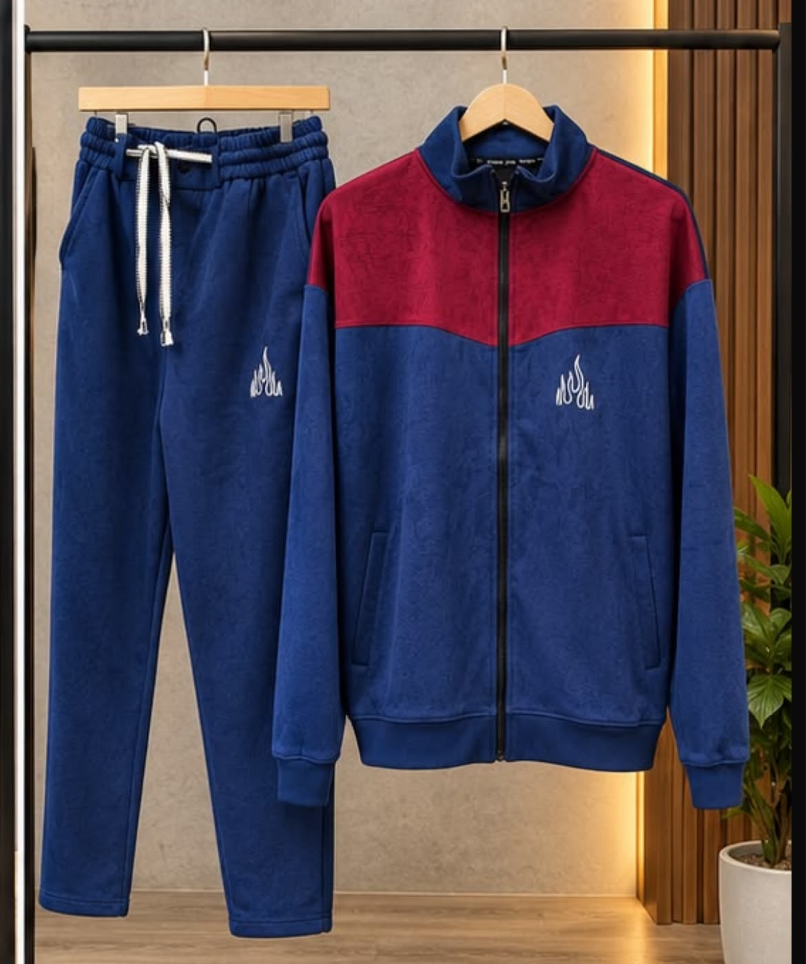 Royal Blue & Burgundy Color-Block Zip-Up Tracksuit