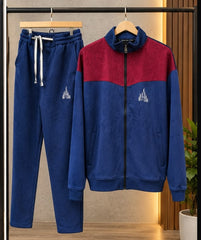 Royal Blue & Burgundy Color-Block Zip-Up Tracksuit